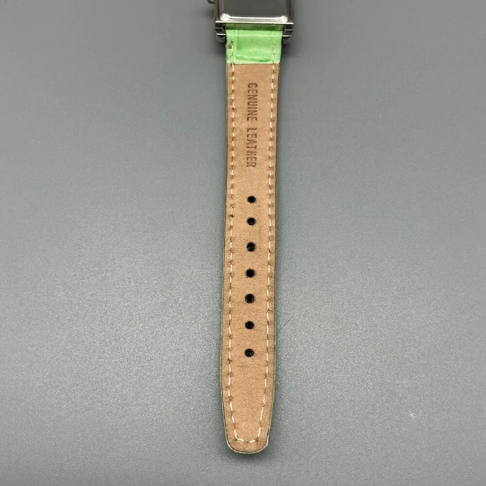 Geneva Womens Watch 21mm White MOP Dual Time Dial Green Leather New Battery